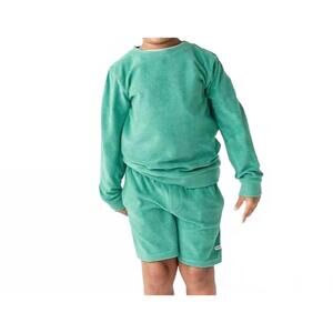 NEW RUFFLEBUTTS boy's terry knit crew neck sweatshirt in ocean teal